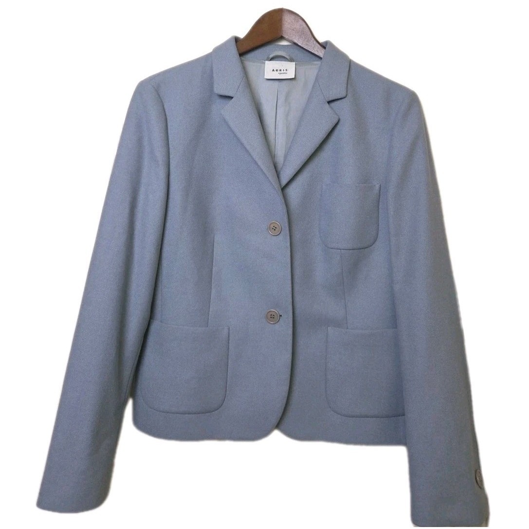 Akris Punto Blue Wool Angora 2 Button Blazer Jacket Sz 8 Boxy Italy Luxury
